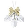 Dekohänger SWAROVSKI "Sammelfigur Holiday Magic Stechpalmenblätter Ornament, 5685701", weiß (kristallweiß, goldfarben, weiß), Dekohänger, B/H/T: 1,79cm x 7,57cm x 7,31cm, Kristallglas, Metall, Polyester, Swarovski Kristall, B:1,79cm H:7,57cm T:7,31cm