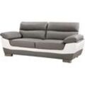 Festes Sofa aus rekonstituiertem Leder und PVC " Dallas" - 210 x 88 x 90 cm - 3 Sitze - Grau/Weiß