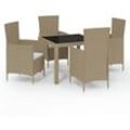 5-tlg. Garten-Essgruppe mit Kissen Poly Rattan Beige vidaXL