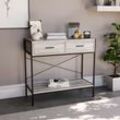 Brooklyn 2 Drawer Console Table Hallway Living Room Shelf Display Iron Legs, Grey