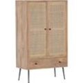 Highboard GUTMANN FACTORY "Liam", beige (natur), B:80cm H:137cm T:42cm, Massivholz, Sideboards, Stauraumschrank mit Front aus Rattangeflecht, Breite 80 cm