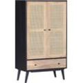 Highboard GUTMANN FACTORY "Linus", schwarz (natur, schwarz), B:80cm H:137cm T:42cm, Massivholz, Sideboards, Stauraumschrank mit Front aus Rattangeflecht, Breite 80 cm