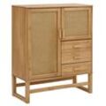 Highboard HOME AFFAIRE "Linz", beige (honigfarben), B:90cm H:110cm T:38cm, FSC-zertifiziertes Massivholz, Sideboards, Stauraumschrank mit Rattangeflecht auf den Türfronten, Massivholz