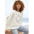 Sweatshirt ELBSAND, Damen, Gr. L (40), beige (creme), angeraute Sweatware, Obermaterial: 95% Baumwolle, 5% Elasthan, unifarben mit Farbeinsatz, casual, figurumspielend hüftlang, Rundhals, Langarm, Sweatshirts, mit Frontprint, Rundhalsausschnitt, Printpullover, casual-sportlich