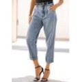 Relax-fit-Jeans BUFFALO, Damen, Gr. 34, N-Gr, blau (blau, washed), Denim/Jeans, Obermaterial: 100% Baumwolle, unifarben, modisch, figurumspielend knöchelfrei, Jeans, in High-Waist-Form mit Bundfalten, verkürzte Länge, modisch