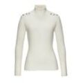 Rollkragenpullover LASCANA, Damen, Gr. 32/34, beige (creme), Strick, Obermaterial: 83% Viskose, 15% Polyamid, 2% Elasthan, unifarben, modisch, figurbetont hüftlang, Langarm, Pullover, mit Zierknöpfen auf den Schultern, Strickshirt, figurbetont, modisch