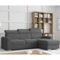 Ecksofa TOKIO Webstoff Anthrazit Grau mit Bett und Bettkasten Sofa Schlafsofa