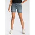 Jeansshorts ARIZONA "Ultra-Stretch", Damen, Gr. 44, N-Gr, blau (blau, used), Jeans, Obermaterial: 74% Baumwolle, 24% Polyester, 2% Elasthan, Basic, extraeng kurz, Jeans, extra eng geschnitten, krempelbare Beinabschlüsse