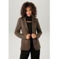 Sweatblazer ANISTON CASUAL, Damen, Gr. 38, braun (dunkelbraun, braun, rost, beige), Sweatware, Canvas, Jersey, Obermaterial: 97% Polyester, 3% Elasthan, kariert, modisch, figurbetont hüftbedeckend, Langarm, Blazer, im trendigen Karo-Dessin