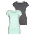 Yoga & Relax Shirt OCEAN SPORTSWEAR "Soulwear - Essentials Yoga Shirts", Damen, Gr. 48, grün (mint, anthrazit), Single Jersey, Obermaterial: 92% Polyester, 8% Elasthan, sportlich, figurbetont hüftbedeckend, Rundhals, Kurzarm, Shirts, leicht überschnittene Schultern, längerer Schnitt