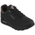 Sneaker SKECHERS "UNO GOLDEN AIR", Damen, Gr. 35, schwarz (schwarz, schwarz), Lederimitat, kontrastfarbene Details, sportlich, Schuhe, Freizeitschuh, Halbschuh, Schnürschuhmit Metallic-Einsatz, Topseller