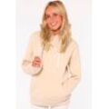 Hoodie ZWILLINGSHERZ "Happy and Beautiful" Gr. L/XL, beige Damen Sweatshirts mit gleichfarbiger Smiley-Stickerei und Bindebänder Schriftzug