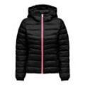 Steppjacke ONLY "ONLTAHOE CONTRAST HOOD JACKET CC OTW", Damen, Gr. XS (34), schwarz (schwarz detail:zip sodalite blau, weiß, diva pink), Web, Steppware, Obermaterial: 100% Nylon, unifarben mit Farbeinsatz, modisch, Langarm elastischer Bund, Jacken