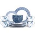 Kombiservice LAURA ASHLEY BLUEPRINT COLLECTABLES "Geschirr-Set, Service China Rose, Sweet Allysum, Floris, Candy Stripe", weiß (weiß, blau), 16 tlg., Porzellan, Geschirr-Sets, 16 Teile, für 4 Personen