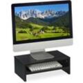 Monitorständer, Bildschirmerhöhung mit Fach, hbt: 14 x 40 x 23,5 cm, Schreibtisch, Büro & Home Office, schwarz - Relaxdays