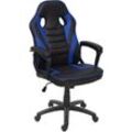 Neuwertig] Bürostuhl HHG 063, Schreibtischstuhl Drehstuhl Racing-Chair Gaming-Chair, Kunstleder schwarz/blau