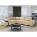 Sofa mit Schlaffunktion Kardo - Ecksofa mit Zwei Bettkasten, Samtstoff, Puff, Schublade - Eckcouch L-Form Links - Beige - Beige - Graingold