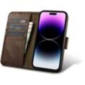 2in1 Leder Flip Cover iPhone 14 Pro Max Anti-RFID Ölwachs Wallet Case Dunkelbraun