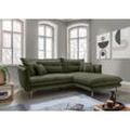 Ecksofa INOSIGN "Lazio", grün (olive), B:255cm H:94cm T:180cm, 100% Polyester, Sofas, zwei verschiedene Fußfarben wählbar