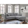 Ecksofa INOSIGN "Lazio", grau, Sofas, B/H/T: 255cm x 94cm x 180cm, Velours, Recamiere rechts zwei verschiedene Fußfarben wählbar