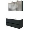 Doppel Waschplatz-Set 120 cm inkl. led Spiegelschrank ARLON-03 matt grau BxHxT 120x200x55 cm