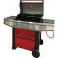 Dmora - 4-flammiger Gasgrill + 1 Seite, rote Farbe, 156 x 58 x h121 cm