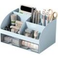 Sinbinta - Schreibtisch Organizer - Büro-Organizer mit 6 Fächern und 2 kleinen Schubladen, Desk Storage Box für Stiftehalter, Remote-Control und