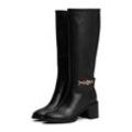 Stiefel TOMMY HILFIGER "TH CHAIN LEATHER LONG BOOT" Gr. 40, Normalschaft, schwarz Damen Schuhe Blockabsatz, Langschaftstiefel mit seitlicher Schmuckspange