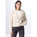 Cardigan STREET ONE STUDIO, Damen, Gr. 42, beige (oak beige melange), Web, 37% Baumwolle, 34% Polyacryl, 26% Polyester, 3% Elasthan, unifarben, casual, normal normal, V-Ausschnitt, Langarm Bündchen, Strickjacken, mit V-Ausschnitt