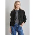 Kurzblazer STREET ONE, Damen, Gr. 38, whale tail grau melange, Stoff, 64% Viskose, 30% Nylon, 6% Elasthan, unifarben, casual, normal normal, V-Ausschnitt, Langarm Bündchen, Blazer, mit Stehkragen