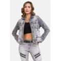 Jeansjacke CIPO & BAXX "Jeansjacke" Gr. L, grau, Damen, 100% Baumwolle, unifarben, Jacken, Mit praktischen Brusttaschen, WJ212