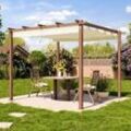 PRIMEYARD 3x3m Pergola in Holzoptik; mit Sonnensegel in Champagner - (400101)