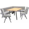 Eckbankgruppe HOME AFFAIRE "Sava", grau (hellgrau, schwarz), B:211cm H:84cm T:170cm, 100% rPES, Sitzmöbel-Sets, Eckbank mit Wellenfederung im Sitz, Tisch Massiv Eiche