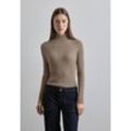 Rollkragenpullover STREET ONE, Damen, Gr. 40, mocha glow meliert, Stoff, Feinstrick, 52% Viskose, 28% Polyester, 20% Nylon, unifarben, casual, normal normal, hoch geschlossener Ausschnitt, Langarm abgesteppt, Pullover, mit Rippstrick-Struktur