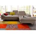 Ecksofa COTTA "Driver L-Form" Sofas Gr. B/H/T: 268cm x 73cm x 169cm, Luxus-Kunstleder, Recamiere rechts, mit Kopfteilverstellung-ohne Bettfunktion und Bettkasten, grau (stein) mit Kopfteilverstellung, wahlweise Bettfunktion und Bettkasten