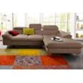 Ecksofa COTTA "Driver L-Form" Sofas Gr. B/H/T: 268cm x 73cm x 169cm, Luxus-Kunstleder, Recamiere rechts, mit Kopfteilverstellung-mit Bettfunktion und Bettkasten, grau (stein) mit Kopfteilverstellung, wahlweise Bettfunktion und Bettkasten