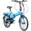 Zündapp Z101 20 Zoll Elektro Klapprad für Erwachsene 150 - 180 cm 6 Gang E Klappfahrrad E Bike Faltrad Pedelec StVZO sky blau