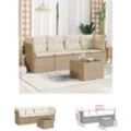 5-tlg. Garten-Sofagarnitur mit Kissen Beige Poly Rattan - Gartenmöbel-Sets - Beige - The Living Store