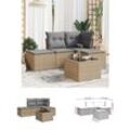 5-tlg. Garten-Sofagarnitur mit Kissen Beige Poly Rattan - Gartenmöbel-Sets - Beige - The Living Store