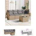 5-tlg. Garten-Sofagarnitur mit Kissen Beige Poly Rattan - Gartenmöbel-Sets - Beige - The Living Store