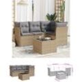 5-tlg. Garten-Sofagarnitur mit Kissen Beige Poly Rattan - Gartenmöbel-Sets - Beige - The Living Store