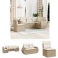 5-tlg. Garten-Sofagarnitur mit Kissen Beige Poly Rattan - Gartenmöbel-Sets - Beige - The Living Store