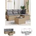 5-tlg. Garten-Sofagarnitur mit Kissen Beige Poly Rattan - Gartenmöbel-Sets - Beige - The Living Store