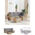 5-tlg. Garten-Sofagarnitur mit Kissen Beige Poly Rattan - Gartenmöbel-Sets - Beige - The Living Store