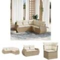 5-tlg. Garten-Sofagarnitur mit Kissen Beige Poly Rattan - Gartenmöbel-Sets - Beige - The Living Store