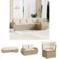 5-tlg. Garten-Sofagarnitur mit Kissen Beige Poly Rattan - Gartenmöbel-Sets - Beige - The Living Store