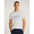 T-Shirt TOMMY JEANS "TJM REG RWB SIGNATURE TEE" Gr. L, beige (ecru) Herren Shirts mit großem Logodruck