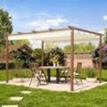 PRIMEYARD 3x4m Pergola in Holzoptik; mit Sonnensegel in Champagner - (400103)