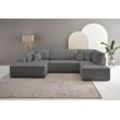 Wohnlandschaft ANDAS "FINNLEY U-Form XXL 329 cm, Schlafsofa, Schlaffunktion m. Bettkasten", grau (anthrazit), B:329cm H:85cm T:195cm, Bezugstoff 100% PES , Gramatur 400g/qm +/- 5%, Sofas, (194/139 cm), Bouclé, Struktur und Cord