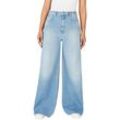 Schlagjeans PEPE JEANS "WIDE LEG JEANS UHW", Damen, Gr. 27, Länge 34, med blau rigid denim, Denim/Jeans, Obermaterial: 100% Baumwolle, casual, weit lang, Jeans